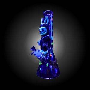 14'' 3D LBUBU HAND PAINTED BEAKER WATER PIPE GLOW IN DARK BROWN
