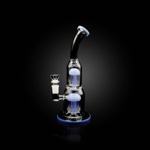 12'' URBAN GLASS DOUBLE TREE PERC WITH BENT MOUTHOIECE TEAL BLUE