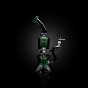 ALPHA 9'' DOUBLE LEVEL FAB EGG WITH CIRCLE TUBING OUTSIDE RECYCLER NOTICE THE SHAVINGS ON THE BOTTOM PERC. CHROME GREEN