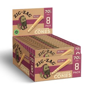 ZIG ZAG CONE 70'S MINI UNBLEACHED 8CT PACK -BOX OF 18 PACK