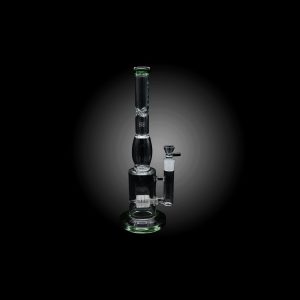 15'' ALPHA GLASS CLEAR BLOWN DOUBLE PERC WATER PIPE GREEN