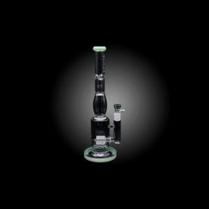 15'' ALPHA GLASS CLEAR BLOWN DOUBLE PERC WATER PIPE GREEN C