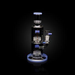 ALPHA 10'' WIDE BODY DOUBLE MATRIX SHOWERHEAD WITH COLOR BASE RIM & MOUTHPIECE WITH COLOR HANDLES SLIME BLUE