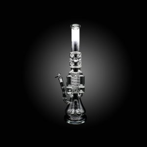 ALPHA 21'' INVERTED TREE PERC FOUR CYLINDER WITH HONEYCOMB JOINT WITH COIL TUBING AND SWISS PERC. CLEAR BLACK