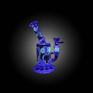 7'' NECK BENT MUSHROOM PRINTED GLOW IN THE DARK WATER PIPE BLUE