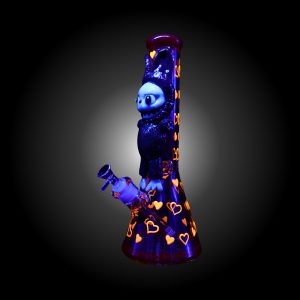 14'' 3D LBUBU HAND PAINTED BEAKER WATER PIPE GLOW IN DARK RED
