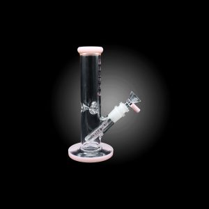 8'' ALPHA GLASS STRIGHT TUBE WITH COLORED MOUTH PIECE MILKY PINK