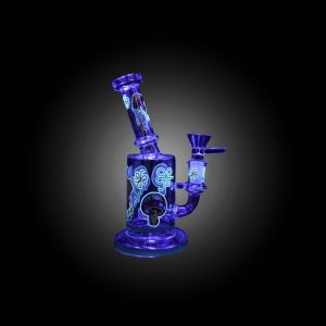 7'' NECK BENT MUSHROOM PRINTED GLOW IN THE DARK WATER PIPE GREEN