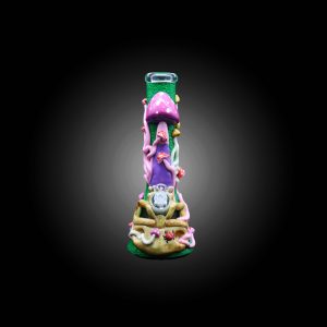 13.5'' 3D ART HAND PAINTED MUSHROOM SKULL ART BEAKER WATER PIPE GREEN