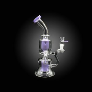 ALPHA 9'' DOUBLE LEVEL FAB EGG WITH CIRCLE TUBING OUTSIDE RECYCLER NOTICE THE SHAVINGS ON THE BOTTOM PERC. LIME PURPLE