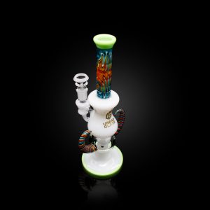 12'' URBAN GLASS COLOR TUBE MOUTHPIECE BALL SHAPED PERC WITH TWO HORN GREEN