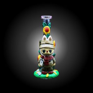 9'' 3D LBUBU WITH SUNFLOWER HAND PAINTED WATER PIPE PINK