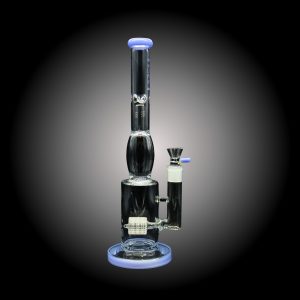 15'' ALPHA GLASS CLEAR BLOWN DOUBLE PERC WATER PIPE SLIME BLUE