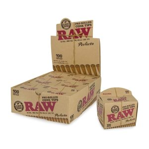 RAW PRE-ROLLED CONE TIPS PERFECTO 100 CONE TIPS PER PACK -6 PACK PER BOX