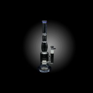 15'' ALPHA GLASS CLEAR BLOWN DOUBLE PERC WATER PIPE BLUE D