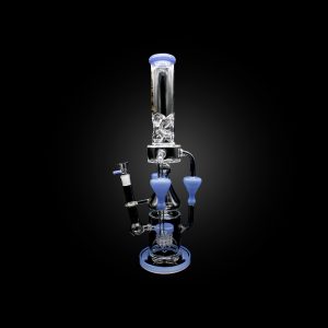 18'' ALPHA TRIPLE BELLS DESIGN OUTSIDE RECYCLER WITH QUADRUPLE SPRING PERCS & SWISS CATCHERS HANGERS SLIME BLUE