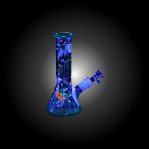 8'' 3D ART CARTOON WITH MUSHROOM DESIGN PRINTED BEAKER WATER PIPE GLOW IN DARK GREEN