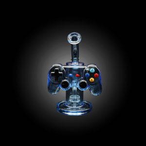 HIPSTER GLASS 9'' CLASSIC GAME CONTROLLER STYLNG WATER PIPE BLUE