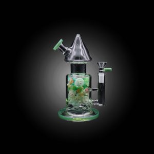 HIPSTER GLASS 8'' INSIDE ADORNED WITH PLAYFUL PANDA BEAR & VIBRANT GREEN FLORAL DESING WATER PIPE GUACAMOLE