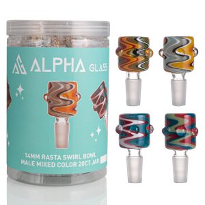 ALPHA 14MM RASTA SWIRL BOWL MALE MIXED COLOR 20CT JAR