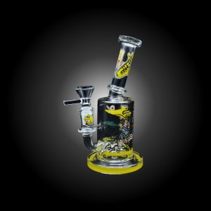 7'' CRAZY CARTOON PRINTED NECK BEND GLOW IN THE DARK WATERPIPE YELLOW -A
