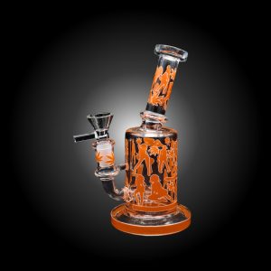 7'' LADY AND LEAF PRINTED NECK BEND GLOW IN DARK WATERPIPE ORANGE -A