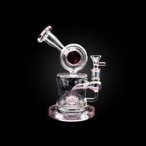 8'' ALPHA BENT MOUTHPIECE BUBBLER WITH COLOR PERC PINK