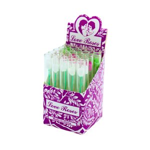 LOVE ROSES GLASS TUBE PURPLE 25CT BOX (4 INCH)