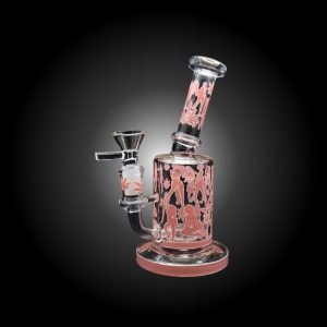 7'' LADY AND LEAF PRINTED NECK BEND GLOW IN DARK WATERPIPE PINK