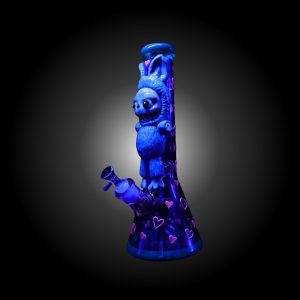 14'' 3D LBUBU HAND PAINTED BEAKER WATER PIPE GLOW IN DARK TIFFENY BLUE