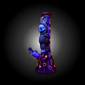 14'' 3D LBUBU HAND PAINTED BEAKER WATER PIPE GLOW IN DARK ORANGE