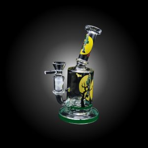 7'' CRAZY CARTOON PRINTED NECK BEND GLOW IN THE DARK WATERPIPE GREEN -B