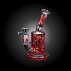 7'' LADY AND LEAF PRINTED NECK BEND GLOW IN DARK WATERPIPE RED-A