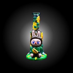 9'' 3D LBUBU WITH SUNFLOWER HAND PAINTED WATER PIPE TEAL
