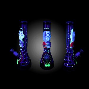 14'' MONSTROUS ZOMBIE GLOW IN THE DARK 7MM BEAKER WATER PIPE BLACK