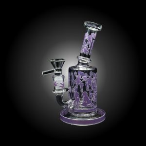 7'' LADY AND LEAF PRINTED NECK BEND GLOW IN DARK WATERPIPE PURPLE