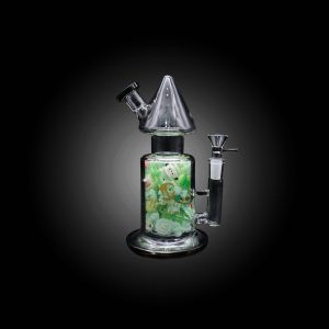 HIPSTER GLASS 8'' INSIDE ADORNED WITH PLAYFUL PANDA BEAR & VIBRANT GREEN FLORAL DESING WATER PIPE BLACK