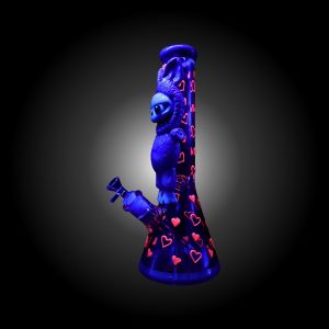 14'' 3D LBUBU HAND PAINTED BEAKER WATER PIPE GLOW IN DARK PURPLE