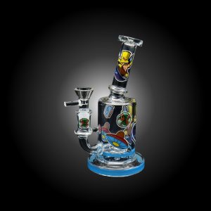 7'' CRAZY CARTOON PRINTED NECK BEND GLOW IN THE DARK WATERPIPE BLUE-A