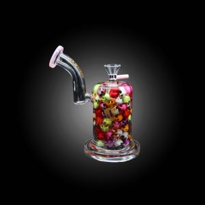 HIPSTER GLASS 6.5'' COLORFUL VIBRANT SKULL ENCASED DESIGN WATERPIPE SLIME PINK