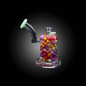 HIPSTER GLASS 6.5'' COLORFUL VIBRANT SKULL ENCASED DESIGN WATERPIPE SLIME GREEN