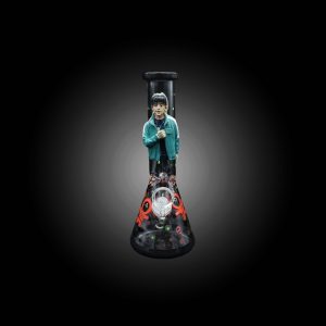 10'' 3D ART HAND PAINTED BEAKER WATER PIPE GLOW IN THE DARK BLACK