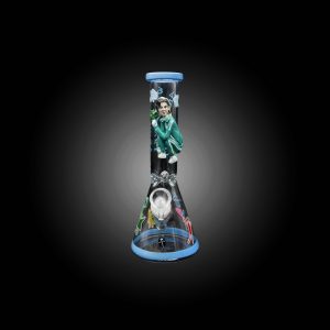 10'' 3D ART HAND PAINTED BEAKER WATER PIPE GLOW IN THE DARK BLUE