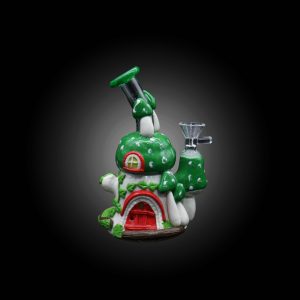 6.5'' ENCHANTED COTTAGEDESIGN WITH WHIMSICAL WINDOW AND DOOR HAND PAITED WATER PIPE GREEN
