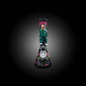 10'' 3D ART HAND PAINTED BEAKER WATER PIPE GLOW IN THE DARK BLACK A