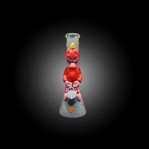14'' VALENTINE-THEMED GNOME BEAKER BONG WITH HEART AND CHARACTER DETAILING GLOW-IN-THE-DARK