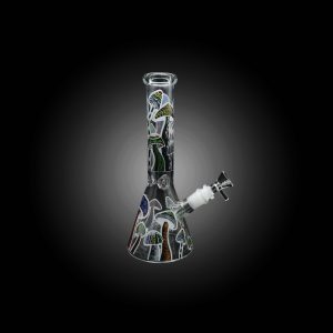 10'' MUSHROOM PRINTED BEAKER WATER PIPE GLOW IN THE DARK