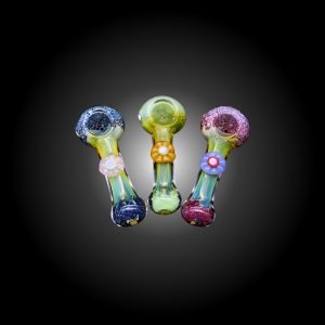 3.5'' FRIT DUST FLOWER BELLY MIX COLOR HAND PIPE 12CT JAR