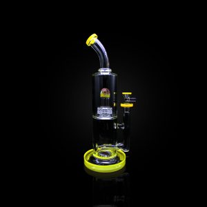 14'' ALPHA BENT MOUTHPIECE LARGE BUBBLER WITH WIGWAG DESIGN MATRIX PERC YELLOW