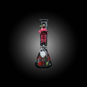 10'' 3D ART HAND PAINTED BEAKER WATER PIPE GLOW IN THE DARK BLACK B